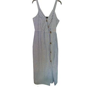 Robert Louis Chambray Pinstripe Wrap Dress Size Medium Blue and White with Butto